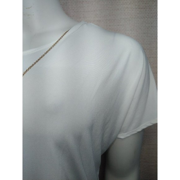 Round neck White Plus Size Blouse with criss cross back 2X-3X with necklace - Picture 2 of 7